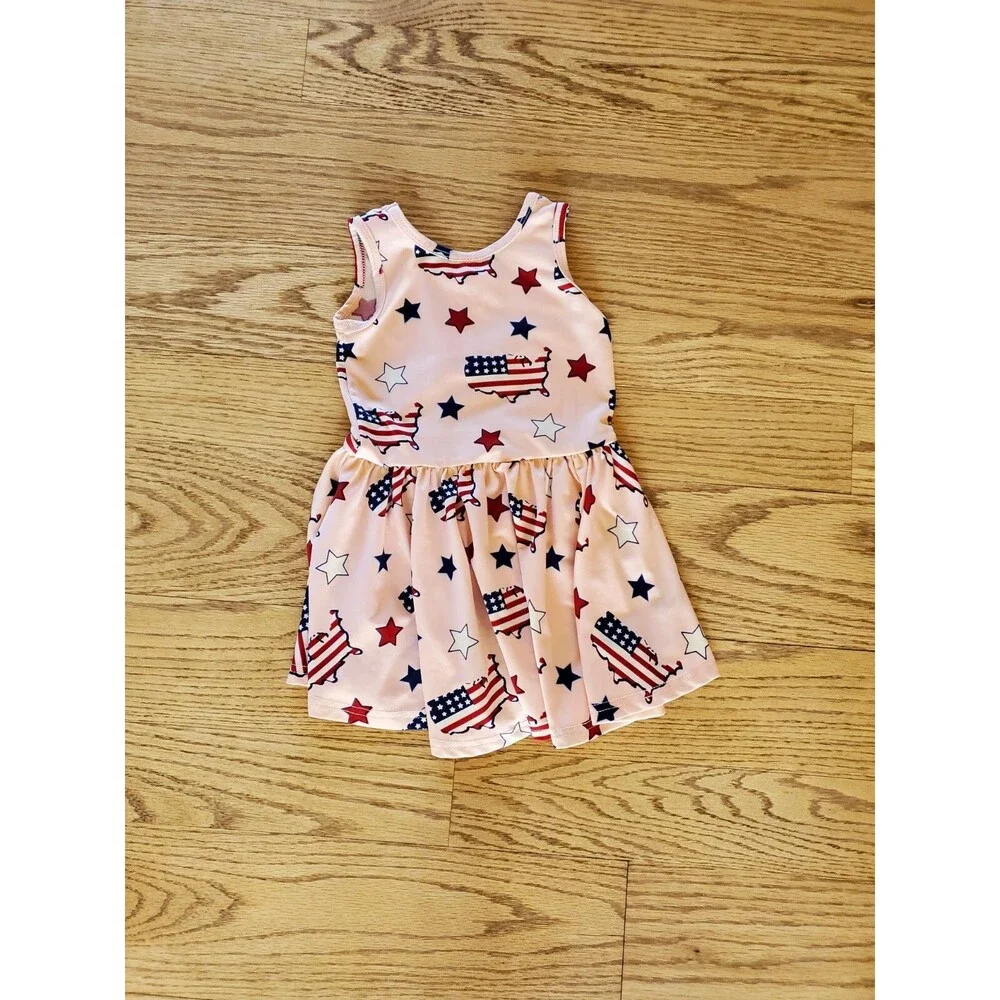 Dot Dot Smile Patriotic Stars and Stripes Sleeveless Tank Dress GUC 12-24M